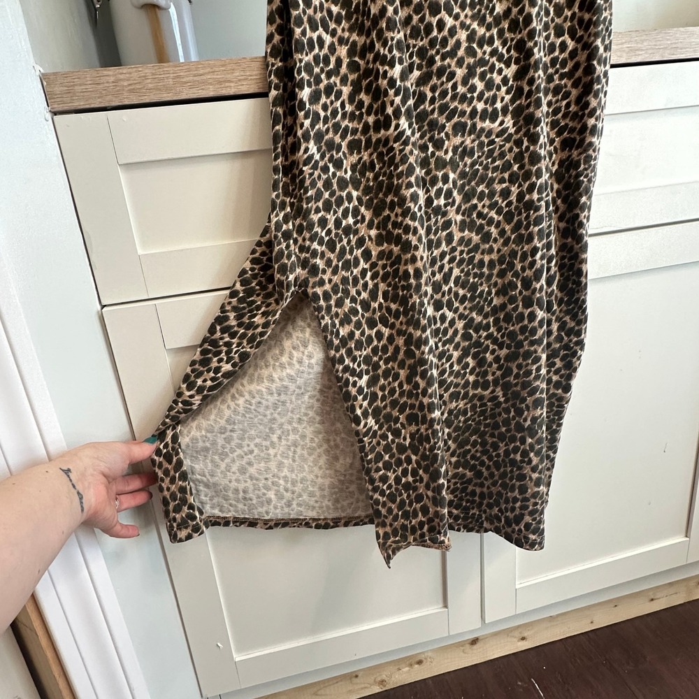 J Crew Midi Dress Women M Leopard Print Sleeveless Cotton Slit Hem Mob Wife Chic - Picture 10 of 11